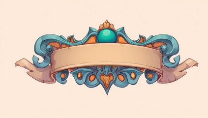 Cartoon Decorative Banner with Scrolls and Ribbons