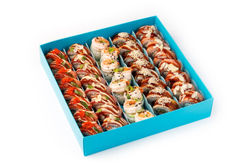 Colorful sushi platter showcases delightful seafood creations