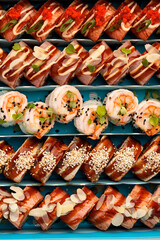 Delicious sushi rolls arranged beautifully for a feast