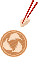 Jiaozi Dumplings in Steamer with Chopsticks Illustration