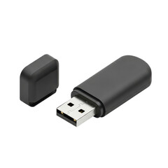 Black USB Drive Open With Cap Nearby