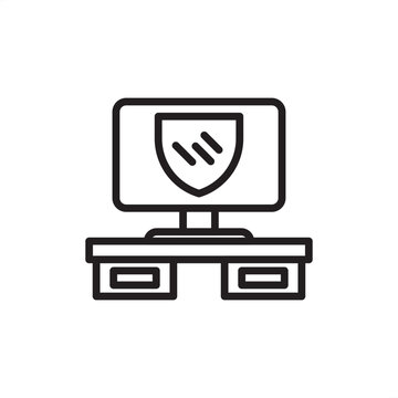 Workplace IT policy icon symbolizing cybersecurity, acceptable use, and computer protection, representing HR digital conduct, information security management, technology governance, and risk strategy.
