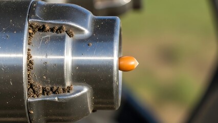 Oak Seedling emerging from agricultural planting equipment for reforestation