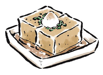 揚げ出し豆腐　筆タッチ手描きイラスト