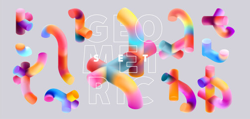  Set of colorful cylindrical geometric shapes. Collection cylinders for abstract geometrical design.