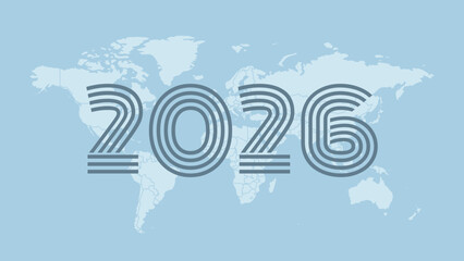 2026 World map infographic symbol. International illustration vector sign. Global element for new year, business, presentation, web design,infogrphics, media, news, blog, report