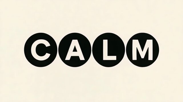 CALM written with each letter inside a separate black circle on a light background