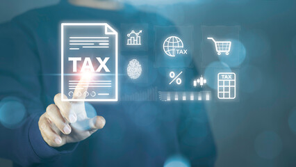 Tax Filing and Financial Compliance Concept with Digital Tax Document, Calculation Icons and Business Finance Technology