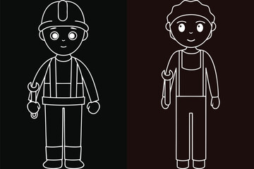Construction Worker Outline Vector Illustration Design