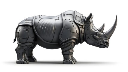 Fototapeta premium Metallic rhinoceros armor plating white background studio shot image