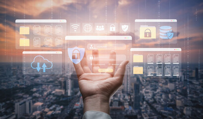 Secure login and file management interface with folder, password, and encryption icons for cybersecurity visualization Parse