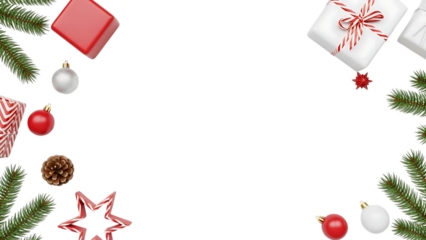 Christmas decoration frame with gift and tree branches