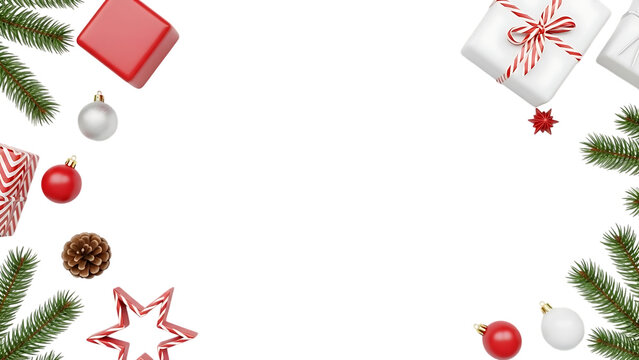 Christmas decoration frame with gift and tree branches