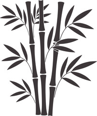 Obraz premium Three black bamboo stalks with symmetrical leaves white