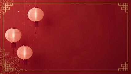 Elegant Chinese New Year scene with soft pink and red floating lanterns, golden accents, and subtle sparkles on a light background. Ideal for branding, advertising, posters, banners