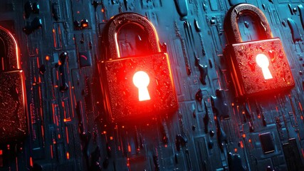 Digital data security locks illustrate protection on a laptop screen with a dark, futuristic background, lock on laptop screen Digital data security concept - Powered by Adobe