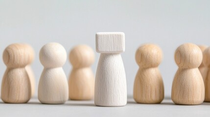 A white wooden block in the center of a group of wooden blocks.