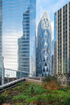 Modern skyline of business district in La Defense Paris with urban towers, city architecture and contemporary corporate environment