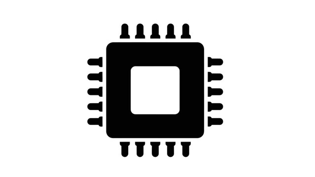 Minimalist Icon of a Computer Microchip Representing Technology and Electronics