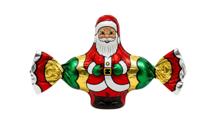 Chocolate santa claus figurine wrapped in colorful foil