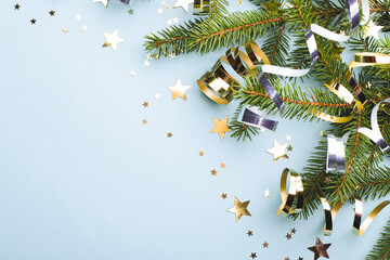 Fir branches with Christmas decorations.