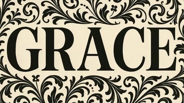 An ornate black floral border frames the bold word GRACE.
