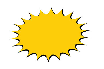 Yellow spiky starburst badge shape. Spiky sunburst seal with bold outline. Sale promotion label for discounts, offers, and marketing designs