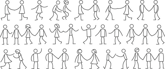 silhouette, line art, people, interaction, communication, movement, family, community, connection, gesture, walking, minimal, simple, figures, group, activity, human, illustration, symbolic, concept