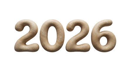 Year 2026 displayed in large numbers isolated on transparent background