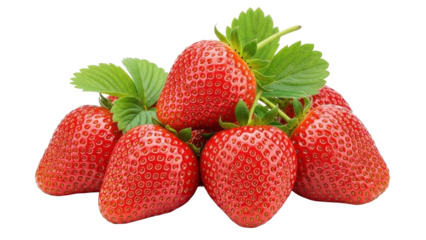 Fresh Strawberries Pile with Green Leaves Isolated on Black Background