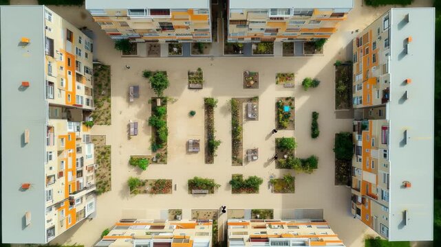 Modern multistorey apartment buildings in urban development with green spaces, New modern multi-storey apartment buildings in a residential area (dormitory district) Aerial view