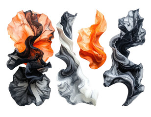 Flowing, colorful fabric formations in vibrant hues against black