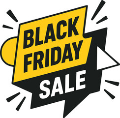 Dynamic Black Friday Sale Banner with Geometric Speech Bubble and Yellow Accent