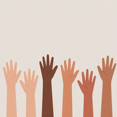 Fototapeta premium Hands Reaching: A visual testament to unity and diversity, a collection of hands reaching upwards. This image evokes themes of cooperation, support, and the collective spirit of human endeavor. 