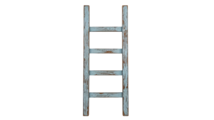 Distressed Blue Wooden Ladder Isolated Black Background Rustic Charm