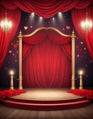 Amazing valentine backdrop stage with red curtains