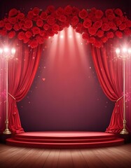 Amazing valentine backdrop stage with red curtains