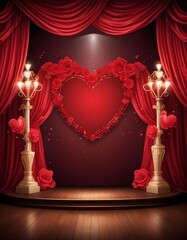 Amazing valentine backdrop stage with red curtains