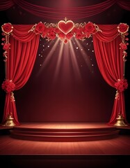 Amazing valentine backdrop stage with red curtains