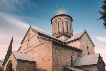 Sioni Cathedral facade and dome under a clear blue sky, highlighting ancient Georgian Orthodox architecture