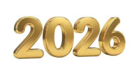 Golden 2026 isolated on transparent background
