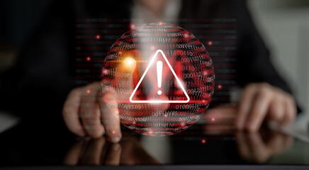 A visually striking depiction of a digital alert icon within a red sphere, surrounded by binary code, emphasizing the importance of cybersecurity in today digital landscape. Gantry