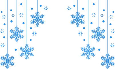 Snowflake Border Decoration Hanging  Blue snowflakes and stars hanging border frame decoration isolated on transparent background for and new year holiday design  featuring hanging snowflake 