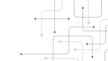 Obraz premium Minimalist technology background with thin grey circuit lines and dots. Abstract digital network pattern on white. Modern geometric connection graphic for corporate web design and tech branding.