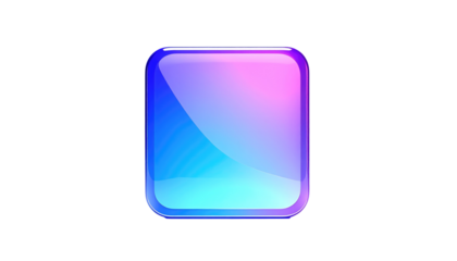 Glossy, rectangular object with rounded corners, gradient coloring, blending hues of pink, blue, and teal on a black background