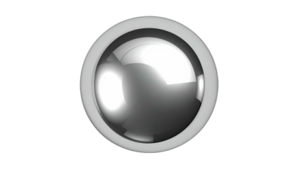 Metallic orb centered in a gray ring, reflecting light on a black background, casting an ethereal glow
