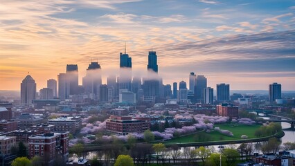 Obraz premium City skyline buildings sunset sky