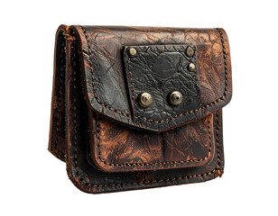 Weathered brown leather pouch with clasp, small pocket and buckle