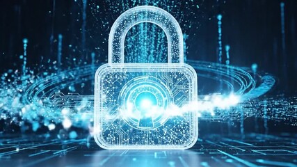 Glowing blue digital padlock symbolizing quantum encryption cybersecurity. - Powered by Adobe
