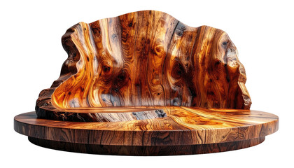 Wooden platform with a natural, sculpted backdrop; carved, smooth wood